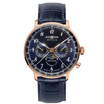 LZ129 Hindenburg Moonphase blank rosa forgyldt stål Ronda 706B Herre ur fra Zeppelin, 7038-3